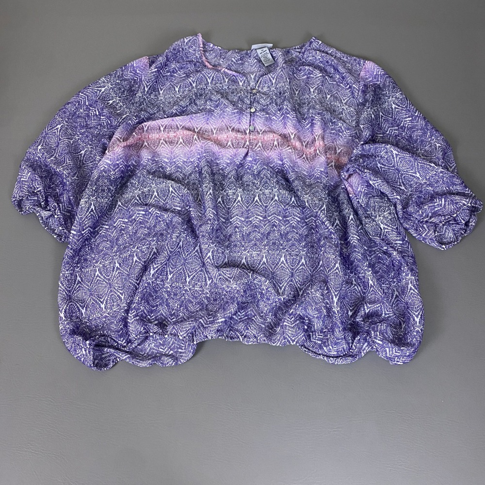 Catherines Blouse Tunic Top Plus Size 3X 26/28W Purple Geometric Bubble Hem